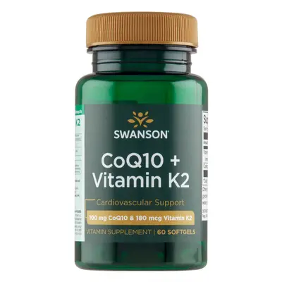 Swanson CoQ10 + Vitamine K2, coenzyme Q10 100 mg et vitamine K 180 µg, 60 capsules de gel