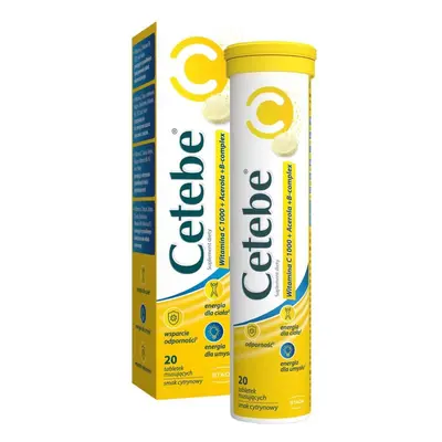 Cetebe Vitamine C 1000 + Acérola + B-complex, goût citron, 20 comprimés effervescents