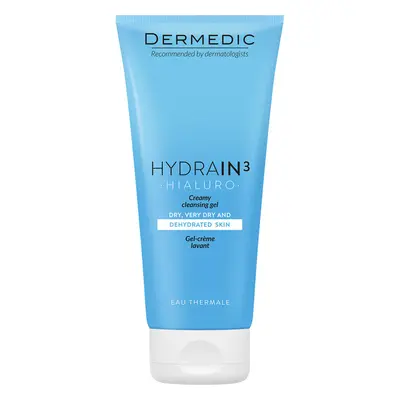 Dermedic Hydrain 3 Hialuro, gel nettoyant crémeux pour le visage, peaux déshydratées et sèches, 