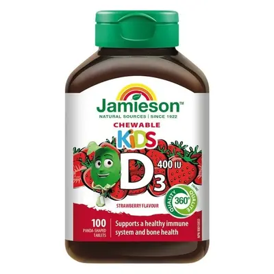 JAMIESON VITAMINE D3 KIDS 400 IU Strawberry 1×100 tbl, VITAMINE D3 pour enfants