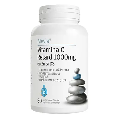 Vitamine C Retard 1000mg avec Zn et D3, 30 comprimés pelliculés, Alevia