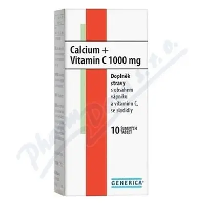 GENERICA Calcium + Vitamine C 1000 mg 1×10 tbl, complément alimentaire