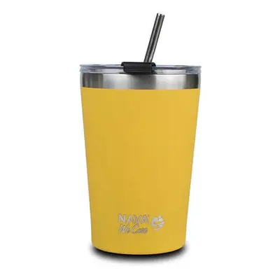 Mug isotherme avec paille, jaune, 450 ml, Nava