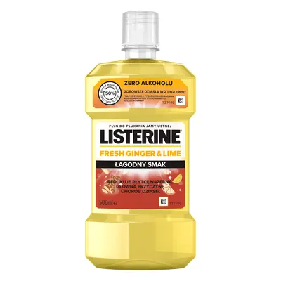 Listerine Fresh Ginger & Lime, bain de bouche, saveur douce, sans alcool, 500 ml