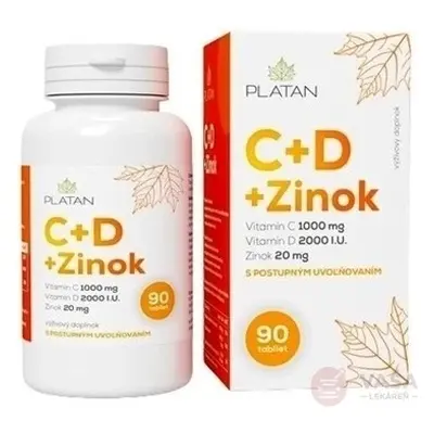 PLATAN Vitamine C + D + Zinc 1x90 tbl, complément alimentaire