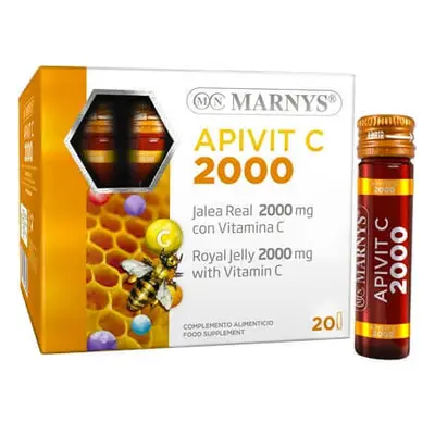 APIVIT C 2000 - Gelée Royale + Vitamine C - Energie, Immunité, Réduction de la Fatigue - 20 Ampo