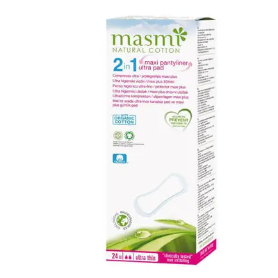 Masmi Natural Cotton, serviettes hygiéniques en coton biologique, 2in1 Douces, ultra-absorbantes