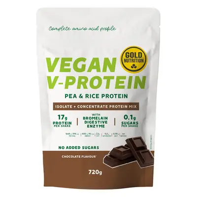 V-Protein Poudre de protéines végétales aromatisée au chocolat, 720 g, Gold Nutrition