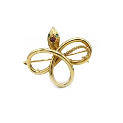 Broche Serpent en Or jaune, Saphir & émeraudes - Broche Vintage - bijou de luxe certifié