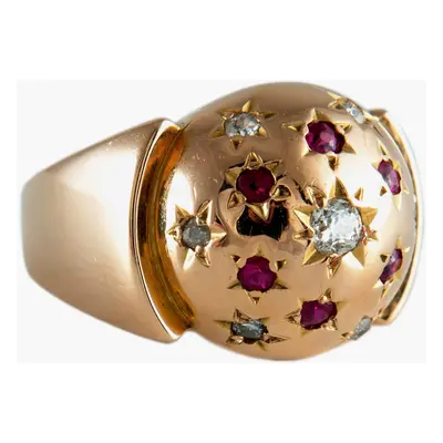 Bague Tank Or rose Rubis et Diamants ¨ciel étoilé¨ - Bague Vintage - bijou de luxe certifié