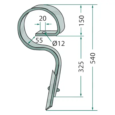 Dent de cultivateur droite 32x10x325