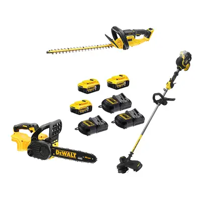 Ensemble jardin 18V Dewalt coupe-bordures + taille-haies + tronçonneuse + 3 batteries