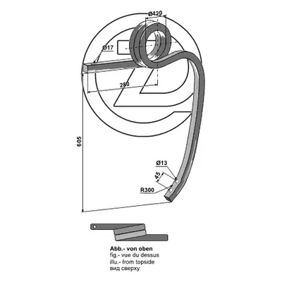 Dent cultivateur en spirale Gauche Adaptable