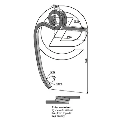 Dent cultivateur en spirale Droite Adaptable