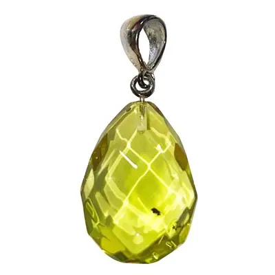 Pendentif Ambre verte facetté - Pierre brute