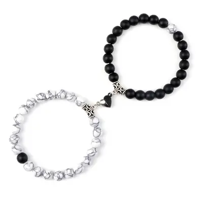 Bracelets de Couple - Coeur Yin-Yang - Howlite et Onyx mat - 19cm