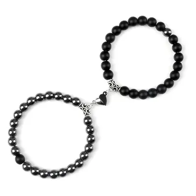 Bracelets de Couple - Coeur Yin-Yang - Hématite et Onyx mat - 19cm