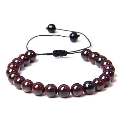 Bracelet Grenat rouge - Pierres boules 8mm cordon ajustable