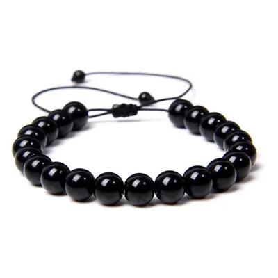 Bracelet Onyx - Pierres boules 8mm cordon ajustable