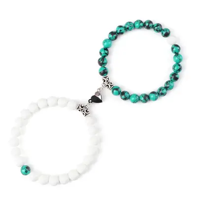 Bracelets de Couple - Coeur Yin-Yang - Onyx blanc et Howlite bleue - 19cm