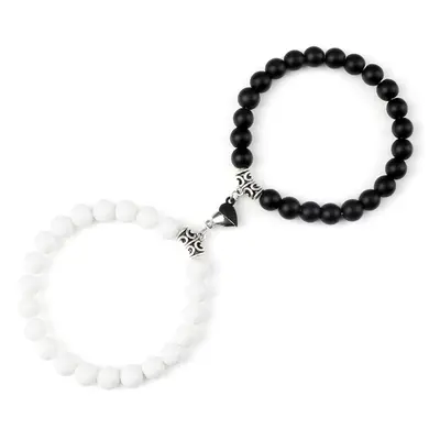 Bracelets de Couple - Coeur Yin-Yang - Onyx blanc et noir mat - 19cm