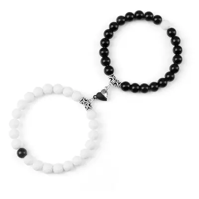 Bracelets de Couple - Coeur Yin-Yang - Onyx blanc et noir - 19cm