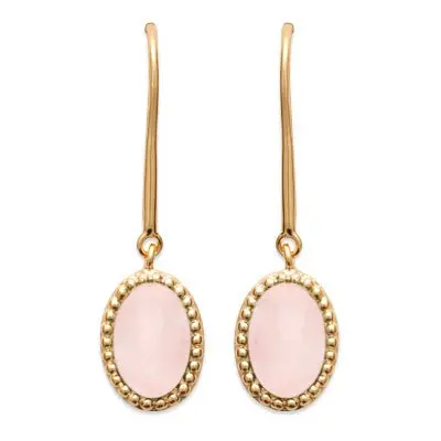 Boucles d'Oreilles Quartz rose "Alexandra" - Plaqué Or 750