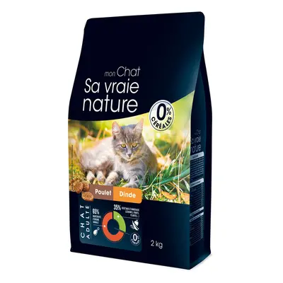 Croquettes Chat Sans Céréales - Sa Vraie Nature Poulet et Dinde 2 kg