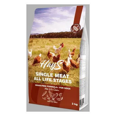 Croquettes Chien Adulte Sans Céréales Hays mono protéine de poulet 3 kg