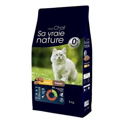 Croquettes Chat Stérilisé Sans Céréales - Sa Vraie Nature Lapin et Poulet - 8 kg