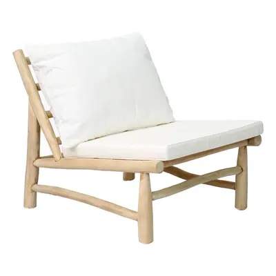 Fauteuil Bohème Chic Naturel, Blanc en Bois de Teck, Tissu Sunbrella