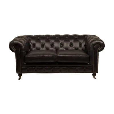 Canapé Noir en cuir 2 places Chesterfield Chicago Vintage