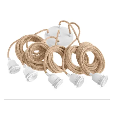 Câble en Jute 5 douilles Blanches pour lampes à suspendre