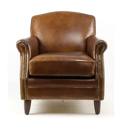 Fauteuil marron cuir Normandie Vintage