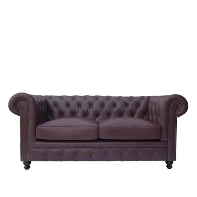 Canapé 2 places Chesterfield Rouge Bordeaux en Cuir de Buffle Glasgow