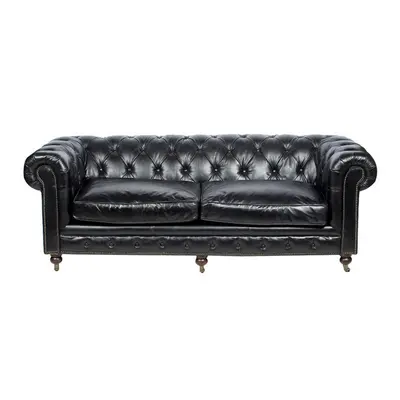 Canapé Noir en cuir 3 places Chesterfield Chicago Vintage