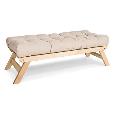 Banc Style Japandi Bois Massif Naturel et Crème Allegro