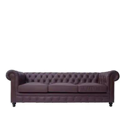 Canapé 3 places Chesterfield Rouge Bordeaux en Cuir de Buffle Glasgow