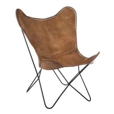 Chaise Lounge Cuir/Métal Cognac