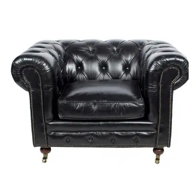 Fauteuil Noir en cuir Chesterfield Chicago Vintage