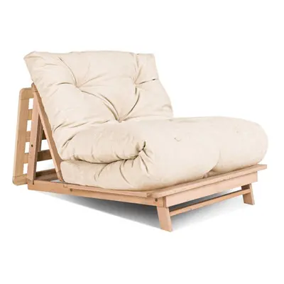 Canapé Futon Style Japandi Bois Massif Naturel et Crème Layti