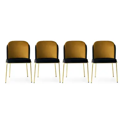 Set de 4 Chaises Métal et Velours Noir et Or Style Moderne