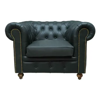 Fauteuil Chesterfield Noir en Cuir de Buffle Style Industriel