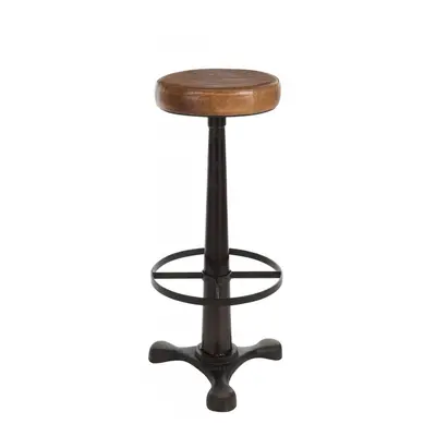 Tabouret Cuir/Métal Cognac