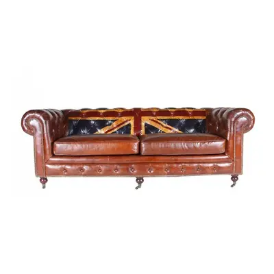 Canapé rouge en cuir 3 places Chesterfield Manchester Vintage