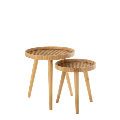 Set de 2 Tables Gigognes Rondes Trépied Rotin Naturel