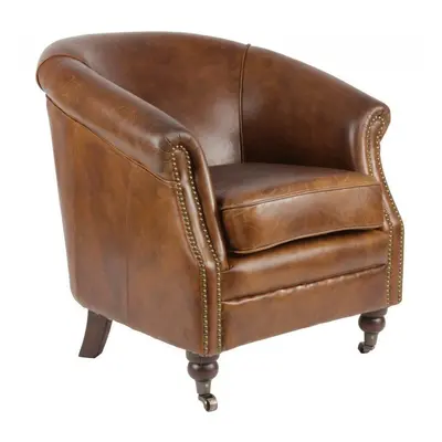 Fauteuil british Oxford en Cuir Marron Vintage