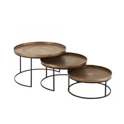 Set de 3 Tables Gigognes Ronde Aluminium Rouille