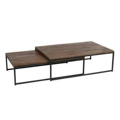 Set de 2 Tables Basses Bois/Métal Marron/Noir