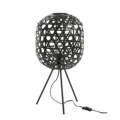 Lampe de Bureau Trépied Rond Bambou/Métal Noir